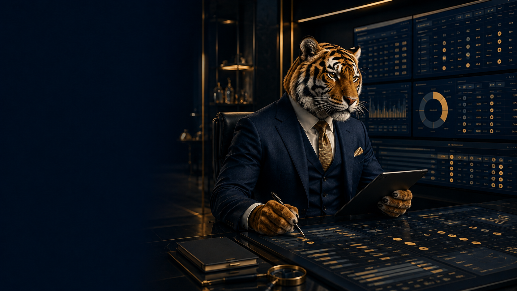 Tiger accountant reviewing reconciliations